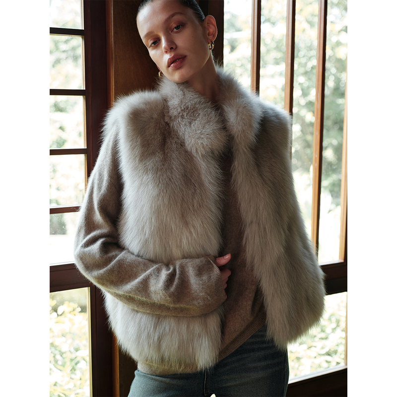 Msbeast Light and Warm Atmosphere_Finnish Imported Blue Fox Fur Short Stand-Up Collar Fur Coat | Silver Frost Vest