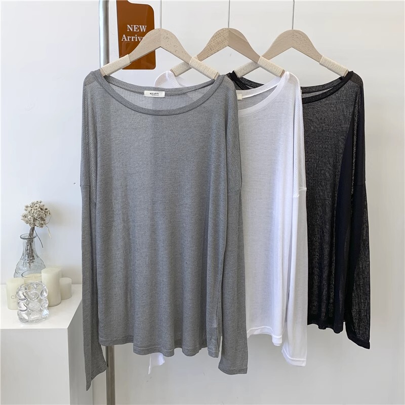 Summer Ice Silk Loose-Fitting Beach Sun Protection Pullover Air-Conditioning Cover-Up Thin Semi-Sheer Top Mid-Length Lazy Style Long-Sleeved Shirt Summer Ice Silk Loose-Fitting Beach Sun Protection Pullover Air-Conditioning Cover-Up Thin Semi-Sheer Top Mid-Length Lazy Style Long-Sleeved Shirt