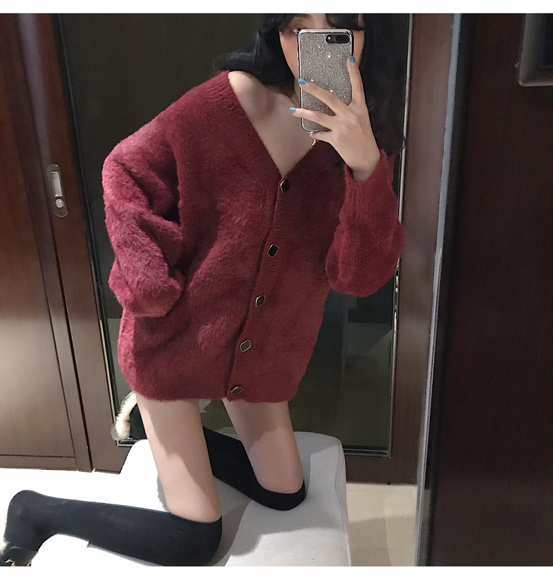 VK旗艦店 韓國風純色針織開衫寬鬆長袖上衣