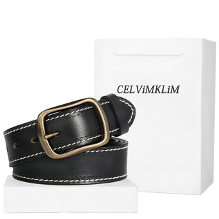 Celvimklim Men's Leather Belt Genuine Leather Top Layer Cowhide American Style Retro Belt Men's Jeans Belt with Copper Buckle