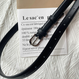 Soft Top-Grain Leather Belt for Women, Vintage Casual Style, Silver Buckle, Black Belt, Pin Buckle Decoration, Simple and Versatile Trouser Belt