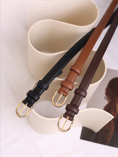 Women's Genuine Leather Belt ins Trendy Fashion Versatile for Dresses and Jeans Thin Belt for Women Black Brown Decorative