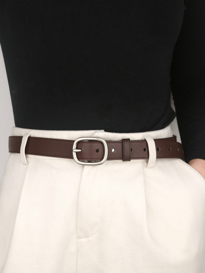 Women's Genuine Leather Belt, Fashionable and Versatile, Suitable for Jeans, Made of Top-Grain Pure Cowhide with Pin Buckle, Black, ins Trend