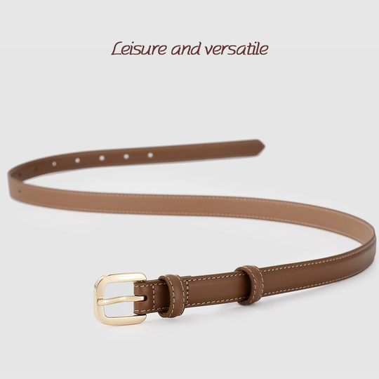 2025 New Niche Casual Versatile Design Retro Khaki Women's Belt Genuine Leather Belt Top Layer Cowhide