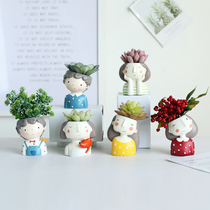 Creative simulation multi-meat set flowerpot cute little girl office balcony decoration potted ornaments resin soft