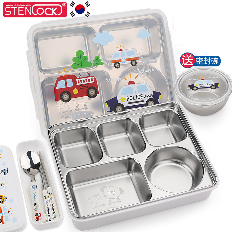 304 stainless steel lunch box compartment plate with lid for primary school students 316 lunch box insulation lunch box canteen