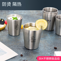 Childrens water glass pupil 304 stainless steel double layer with hand cup water-proof and anti-fall home milk cup thermal insulation
