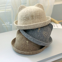 Autumn and winter baby hat men and women children wool basin hat small hat dome cute cat small corner fisherman hat tide