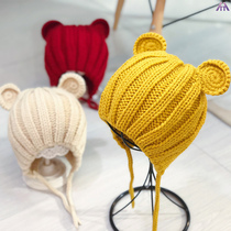 Baby autumn and winter cap cute ears knitted hat baby warm ear hat for boys and girls lace wool cap