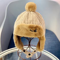 Korean childrens hat boys and girls autumn and winter plush thickened warm plus velvet ear cap baby Lei Feng hat tide tide