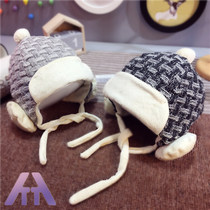 Newborn children autumn and winter baby hat 0-2 3 months baby ear cap female male tie-up warm hat tide