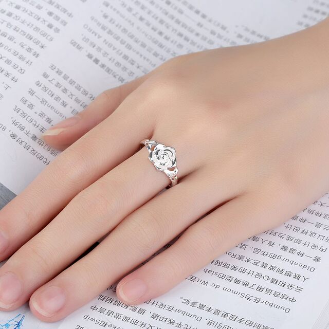 990 sterling silver rose flower ring women's open tail ring pure silver handmade Korean version personalized silver style ເຄື່ອງປະດັບເງິນ