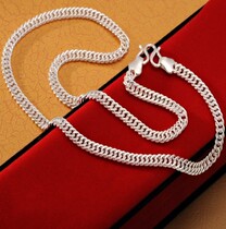 999 sterling silver hip hop necklace Mens thick whip chain flat chain Baby children silver chain handmade flat chain
