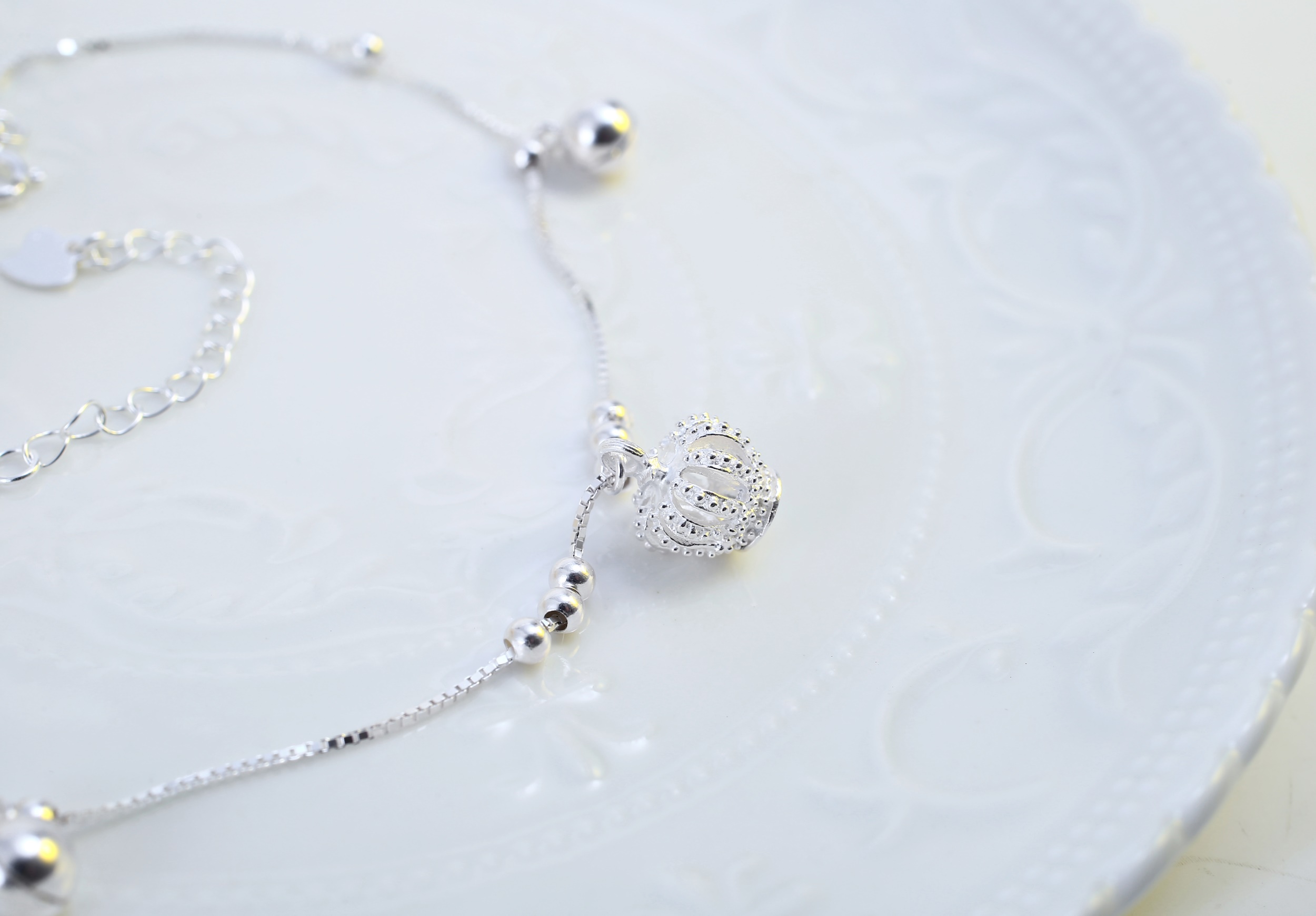 S990 sterling bạc chính hãng vòng chân nữ thời trang Hàn Quốc chân bạc vương miện vòng chân vòng hoa Valentine tặng bạn gái lắc chân pnj