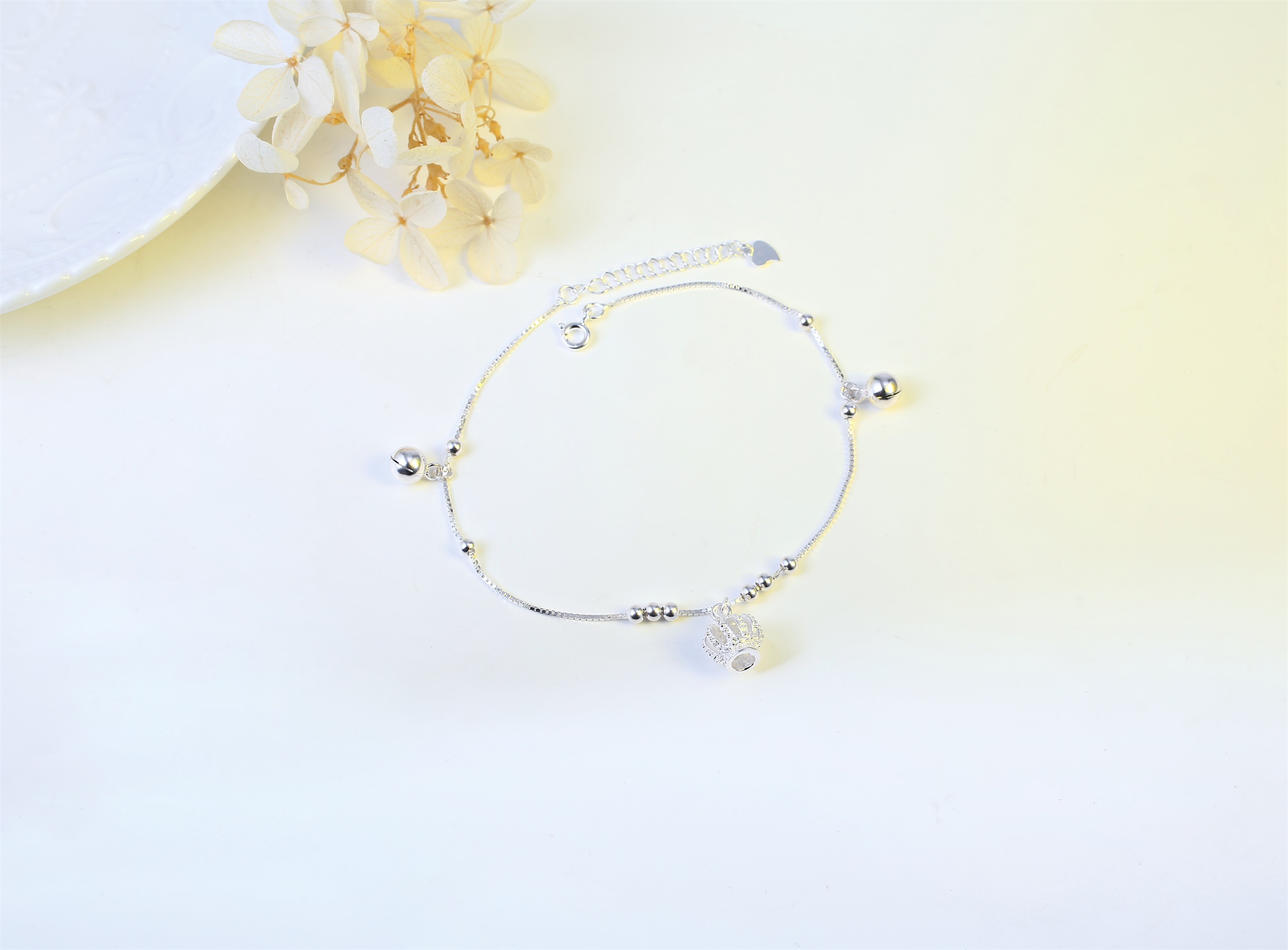 S990 sterling bạc chính hãng vòng chân nữ thời trang Hàn Quốc chân bạc vương miện vòng chân vòng hoa Valentine tặng bạn gái lắc chân pnj
