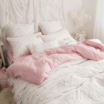 Light yarn Manmann Brief with full cotton double layer gauze embroidered with four pieces of love embroidered princess fluor pink bed