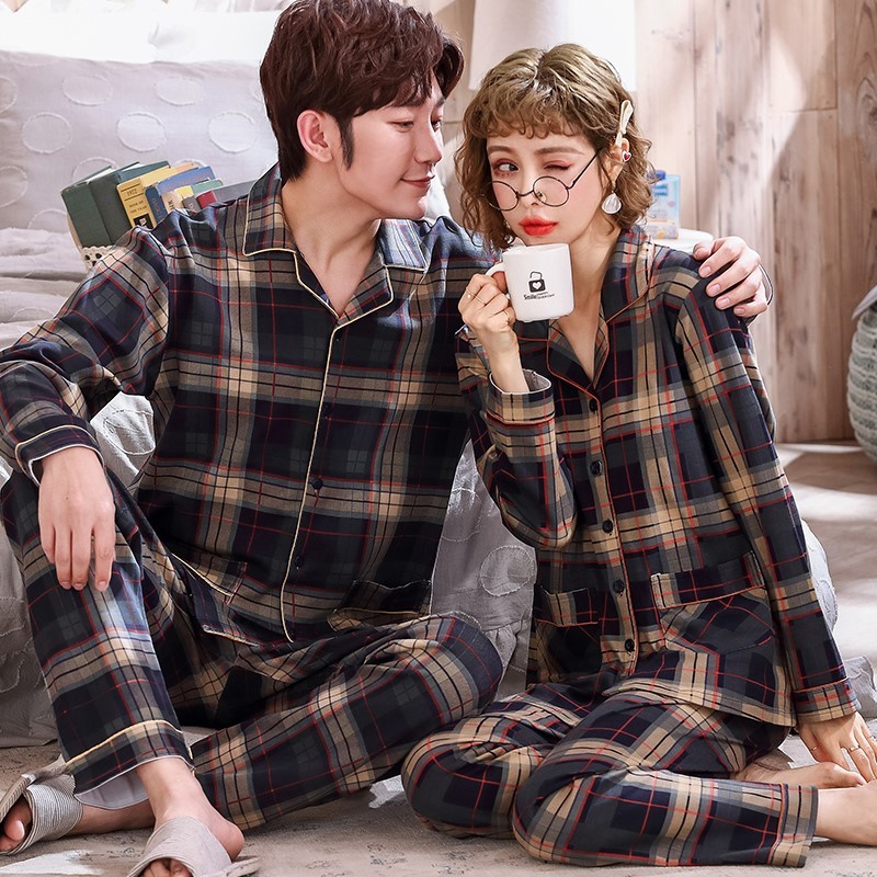 Pure Cotton Pyjamas Lady Long Sleeve Cardiovert Spring Autumn Season Middle-aged Parents Dad Mom 2022 New Couple's Home Clothes