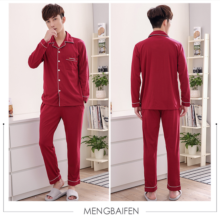 Bộ đồ ngủ Bộ đồ ngủ nam mùa thu và mùa đông Cotton dài tay Nút nam Chất béo lớn Kích thước 200 kg Thanh niên bộ mặc nhà thu đông cho nam