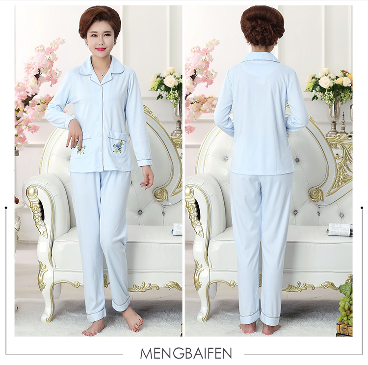 Trung niên đồ ngủ phụ nữ mùa xuân và mùa thu cotton dài tay mẹ phần mỏng mùa hè người già mẹ-in-law ladies trung niên phù hợp với