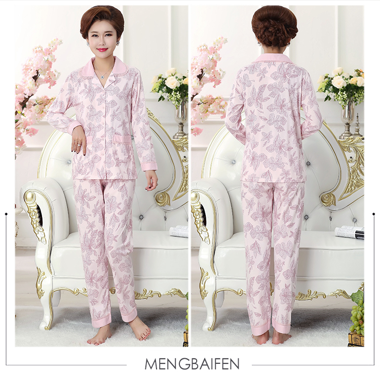 Trung niên đồ ngủ phụ nữ mùa xuân và mùa thu cotton dài tay mẹ phần mỏng mùa hè người già mẹ-in-law ladies trung niên phù hợp với