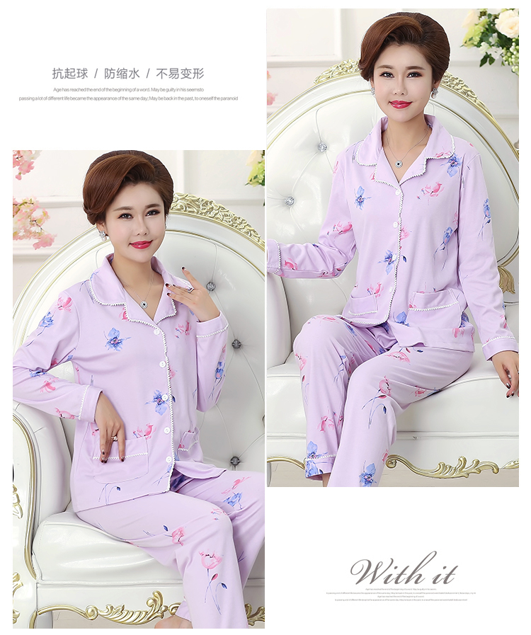 Trung niên đồ ngủ phụ nữ mùa xuân và mùa thu cotton dài tay mẹ phần mỏng mùa hè người già mẹ-in-law ladies trung niên phù hợp với