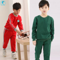  Su Qi Dolphin school uniform Childrens kindergarten clothes Shenzhen Zhuhai Dongguan class clothes dark green round neck red top cotton pants