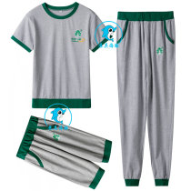  Cross-century childrens home clothes summer embroidery kindergarten class clothes teachers with the same gray short-sleeved cropped pants trousers