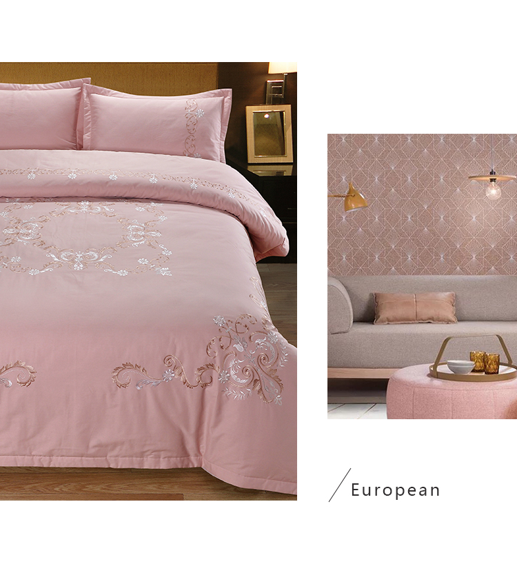 Weiming cotton thêu chăn bông bao gồm bốn bộ thêu giường bông màu hồng châu Âu bộ đồ giường 1,8 m - Bộ đồ giường bốn mảnh chăn đệm