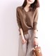 Belle House Temperament Loose Sweater Women's 2023 Spring and Autumn New Pullover V-neck Sweater Slit Bottoming Shirt