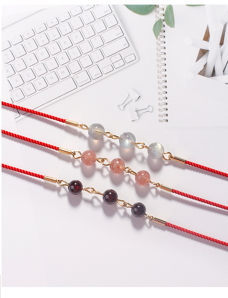 Vòng chân nữ dây đỏ năm sinh garnet retro phiên bản cổ Hàn Quốc của học sinh đơn giản Sen sê-ri nét hoa đào dây chân - Vòng chân lắc chân nữ handmade