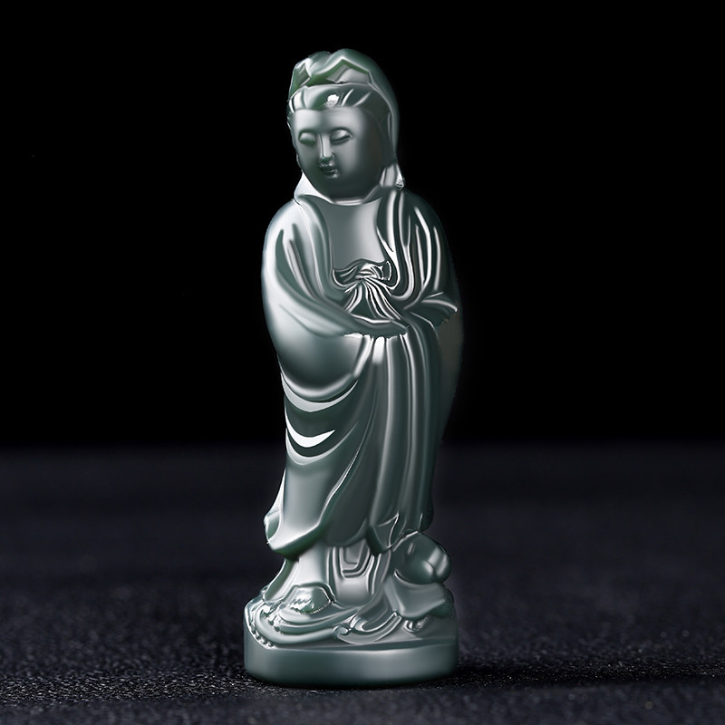 Genuine Hetian jade Guanyin handle pieces for men and women three-dimensional small toy pieces Xinjiang sapphire hand play jade jade