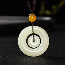 Real Pine and Tian jade Ping An buckle jade pendant Qingbaiyu Road through jade pendant mens jade pendant jade pendant jade jade pendant