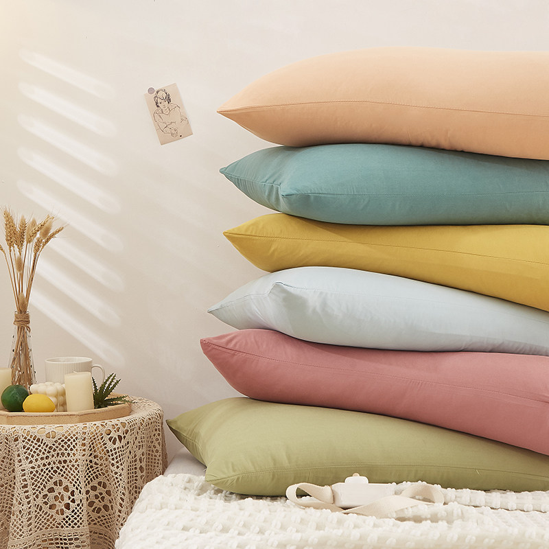 INS simple washed cotton pillowcases a pair of solid color pillowcases two simple 48*74cm single pillow core covers