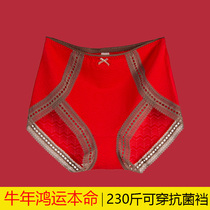 Large size underwear women high waist fat mm200 kg cotton plus fat increase red this years abdomen sexy lace