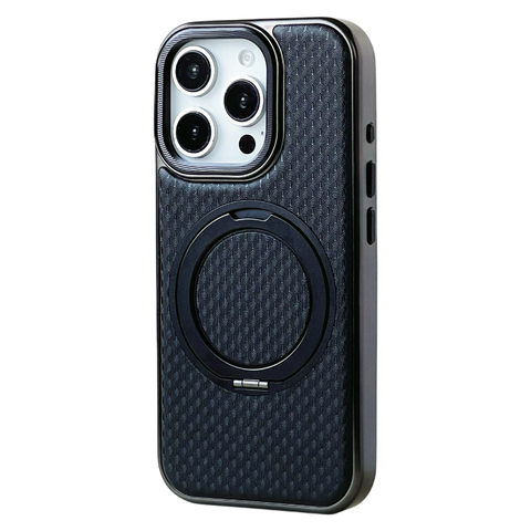 Woven Pattern Magnetic Ring Kickstand iPhone Case