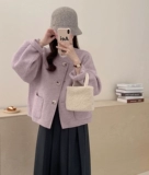 Розово-фиолетовое сиреневое двусторонное кашемировое короткое шерстяное шерстяное пальто, тренд сезона, оверсайз, подходит для подростков