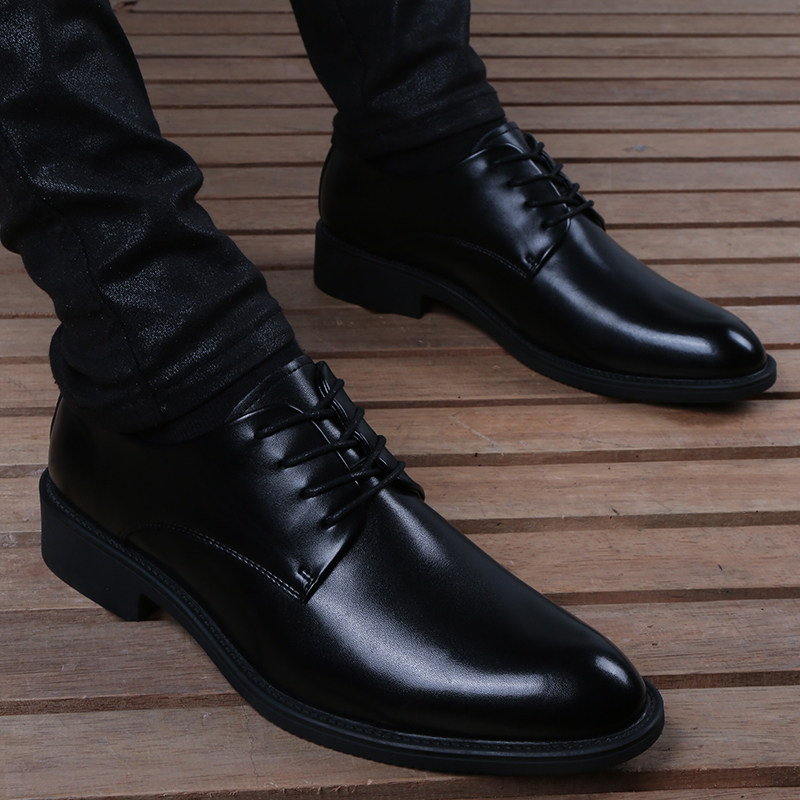 Summer leather shoes Men's leather Soft bottom Inn Leisure inside Heightening Men's Shoes Pointy Korean Version Black Business Positive Dress Men's Shoes