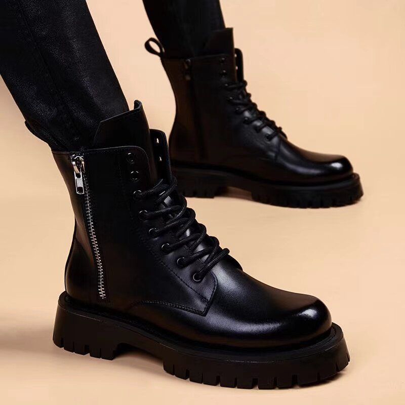 Martin boots Men's youth Han version Tide Tooling Boots Genuine Leather Thick Bottom heightening leather boots Summer dermis Inn high cylinder Male boots