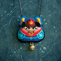 Wangs hand created Flame Niubao pure hand embroidered Ox year zodiac necklace childrens sweater chain original gift