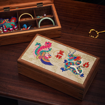 Wangs hand creation Chinese style high-end wedding gift hand embroidered solid wood jewelry box earrings earrings necklace storage