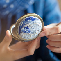 Wangs hand creates shark weeping beads DIY embroidery material bag Makeup mirror mouth gold Portable small mirror folding