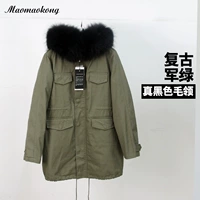 Ретро -армия зеленый черный шерстяный воротник