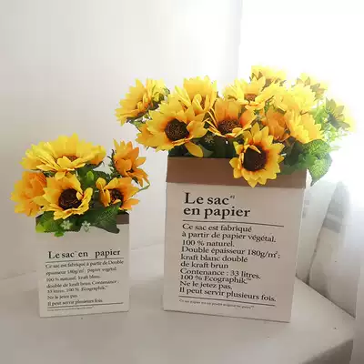 Home decoration porch cabinet countertop ornaments simulation green plant fake flower set with basin sunflower sunflower