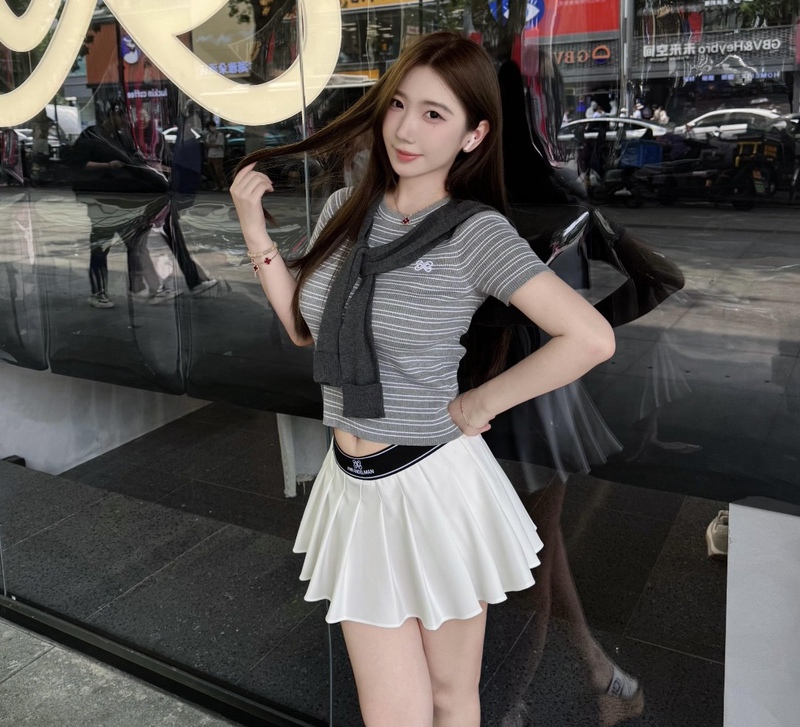 25 Summer Fashion Casual Sports High Waist Pleated Skirt 50714A Chen Meng Same Style A-Line Pleated Skirt Ann
