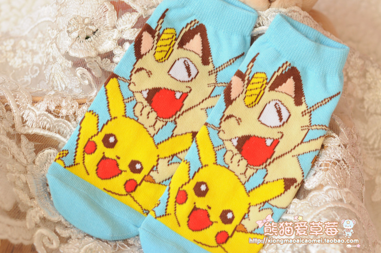 Nhật bản Pokemon Pokemon Pikachu Miao ếch vớ hoạt hình vớ ngắn vớ cotton dễ thương vớ nữ