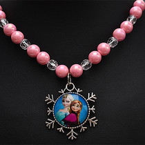 Children Necklace Ice Chic Edge Sisters Princess Pink Snowflake Elastic Strings Beads Crystal Loving Girl Baby Pendant