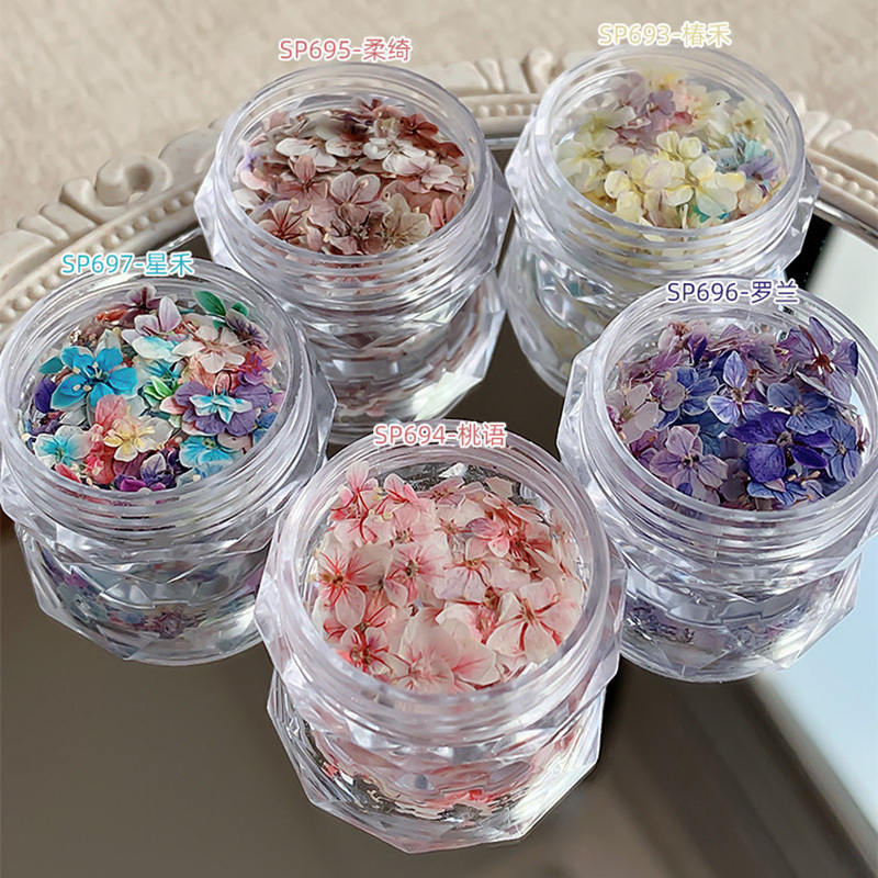 Nail Art Dried Flower Materials Mixed with Flowers, Monet Dried Flowers, Mini Handmade Five-Petal Flowers for DIY Nail Decoration