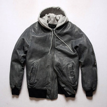 Detachable cap baseball suit for men and women couples leather down jacket tanned sheep leather jacket casual down leather jacket