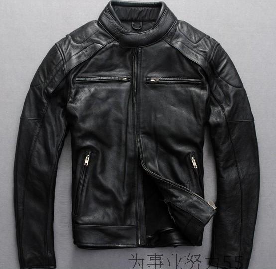 Men's leather leather thickened first layer cowhide jacket Stand-up collar Slim Harley Moto2 Motorcycle suit Men's jacket