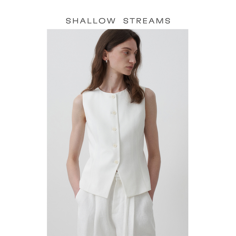 The Sea of Pear Blossoms Long-Termism High-Intelligence Elite Minimalist Row Style Slit Hem White Vest Sleeveless Top The Sea of Pear Blossoms Long-Termism High-Intelligence Elite Minimalist Row Style Slit Hem White Vest Sleeveless Top